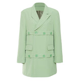Women Green Button Irregular Big Size Blazer New Lapel Long Sleeve Loose Fit Jacket Fashion Spring Autumn 2023