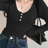 Floral Lace Short Top White Knitted Slim Neck Style Basic Casual T Shirt Women Chic Vintage Full Sleeve Harajuku Tee