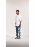 High Street Printing Wash Straight Street Clothing Slim Jeans Mid-Waist Casual Fashion Pants-Outfit