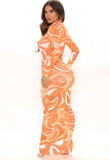 Print Sexy Hollow Out Keyhole Long Bodycon Party