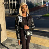 2021 Patchwork Crop Jacket Varsity Women Autumn Winter Casual Oversized Fashion Baseball