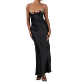 Women Sling Bodycon Flower Embroidery Long Dress Evening Party Summer Clothes Sleeveless Skinny Dress Sexy Club-Outfit