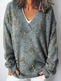 Women's New 3D Color Pattern Printing V Collar Long Sleeve Lazy Leisure