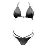 Toloer Style Bikini Sexy Crystal Diamond Split Swimsuit Female Solid Color Strap 2023