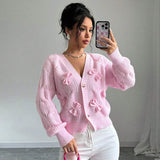 And Winter New Sweater Women's Tops Solid Color Long-Sleeved Bow Knitted Shirt