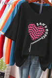 100% Cotton L-6XL T Shirt Plus Size Tshirt Short Sleeve Women Top Summer Heart Print Couple V Neck Oversized T