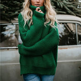 Autumn Winter Casual Thick Pullover for Women Warm Knitted Oversized Turtleneck Sweater Women's Green Tops Woman