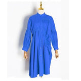 White Drawstring Spring Dress For Women Stand Collar Long Sleeve Casual Loose Dresses Female Fashionable New