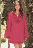 Kaftan Flower Print Neckline And Cuff Long Sleeve