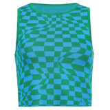 Plaid Y2K Knitted Crop Tank Tops Women Summer Vintage Sleeveless Cropped Top Tees Koreank Casual Knitwear