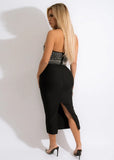 Black Gothic Halter Sleeveless Beading Midi Slit Club