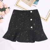 Small Autumn And Winter Short Skirts Buckle Lotus Leaf Side Fishtail Skirt Anti-Snude Coarse Flowers, Hip Half Skirt