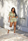 Summer Streetwear 2 Two Piece Set Beach Rave Outfits For Women Crop Top Baggy Shorts Bathing Suits Print Matching