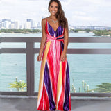 Sexy Printed Beach Dress Women New High Waist Sleeveless V Neck Spaghetti Strap Dress Female Fashion Spring Summer