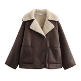 Fall Fashion Collar Three-Color Fur Integrated Long-Sleeved Jacket Women's