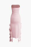 flounce hem maxi dress with ruched