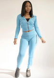 Casual Zipper Pocket Long Sleeve Hoodies An Pant Two Piece
