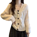 Autumn New Xiaoxiangfeng Solid Color Age-Reducing Casual Sweater Twist Loose V-Necked Cardigan-Outfit