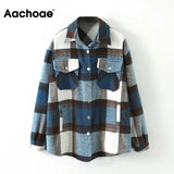Women Casual Plaid Coat Women Batwing Long Sleeve Loose Pocket Jacket Turn Down Collar Lady Tops Outerwear Spring