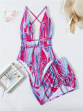 Summer Sexy Two 2 Piece Sets Skirts Bathing Suit Women Halter Backless Crop Top Beach Swimwear Bikini Print Matching