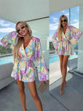 Early Spring Holiday Style Retro Collar Single Buckle Print Wide Swing Short