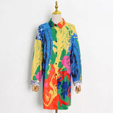 Patterned Shirts For Women Colorblock Loose Plus Size Lapel Long Sleeve Bohemian Style Blouses Female 2021
