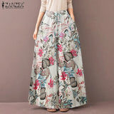 ZANZEA 2022 Kaftan Printed Pants Women's Wide Leg Trousers Elastic Waist Long Pantalon Palazzo Casual Floral