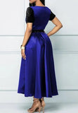 Elegant Royal Blue Short Sleeve Keyhole Skater