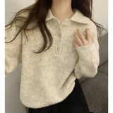 Collar Soft Waxy Solid Color Sweater Women's Autumn And Winter New Thin Loose And Lazy Warm Sweater-Outfit