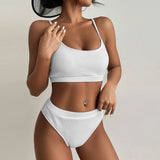 High Waist Bikinis 2021 Beach Solid Ribbed Push Up Bathing Suit Brazilian Swimwear Biquini Set Female Swimsuit