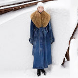 Toloer Temperament Long Trench Coat Spring 2024 New Removable Wool Collar Small Design Sense Denim Coat-Outfit