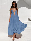 Summer Ladies Suspender Dress Temperament Sexy Backless Solid Color V-neck Hollow Black Suspender Large Swing Women's