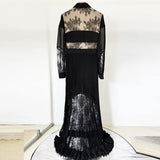 Spring And Summer New Star Fashion Lace Splicing 100-Folded Dress And Floor Long
