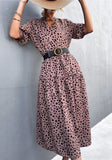 Vintage V-neck Half Sleeves Dot Print Midi Loose Holiday