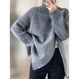 High Neck Ring Zipper Sweater For Women Autumn Winter Thicken Oversized Women