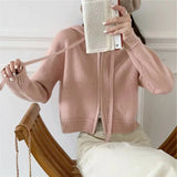 Hooded Knitted Cardigan Girls Fall 2024 New Style Short Rope With Loose Jackets-Outfit