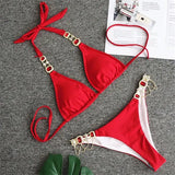 Toloer 2023 New Sport Bikini Sexy Crystal Diamond Bandage Red Split Female