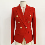 QUANLITY Newes 2022 Classic Designer Blazer Women's Slim Fitting Metal Lion Buttons Double Breasted Blazer Jacket Red
