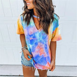 Out T-shirt Tie Dye Tops Tee Women Summer Short Sleeve 2021 harajuku camiseta mujer tee shirt femme streetwear v-neck