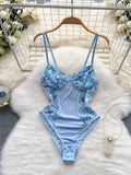Summer Lace Strap Bodysuits Women Sleeveless Transparent Sexy Rompers Ladies Inside Wear Backless Floral