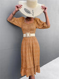 Vintage Off-the-shoulder Floral Print Ruffles Midi Loose Holiday