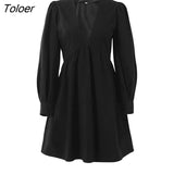 Deed V Neck Sexy Black Summer Dress Women Puff Sleeve A Line Female Dress High Waist Casual Elegant White Dresses