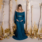 Women's Wear 2023 Pregnant Women's New Shoulder-Mopped Floor Dress Long Dress Photography Photo Large Dress-Outfit