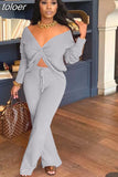 Fall Solid Thicker 2 Two Piece Sets Fall Outfit For Women 2023 Fashion Long Sleeve V Neck Crop Top And Pants Sets