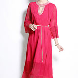Luxury Famous Dress Women Spring Diamond Seven-Sleeve Mesh Splicing Design Chic Temperament
