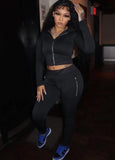 Casual Zipper Pocket Long Sleeve Hoodies An Pant Two Piece