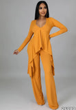 Knit V-Neck Irregular Top and Pants Elegant 2 Piece