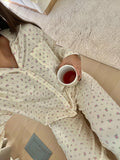 Women's Y2K 2Pcs Heart/Floral Print Pajamas Set Long Sleeve Lapel Button Up Shirt Tops+Sleepwear Pants Pjs Loungewear-Outfit