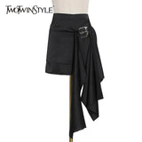 Casual Patchwork Black Women's Skirt High Waist Fold Pleated Asymmetrical Hem Slimming Skirts Female 2021
