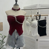 Hanging Neck Small Sling With Drill With Chest Pad Irregular Wearing Sleeveless Knitting Top